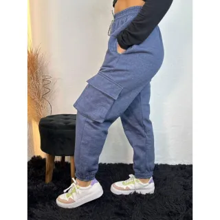 Calça Flanelada Feminina Jogger Cargo Cintura Alta Grossa com Bolso Lateral - Pink