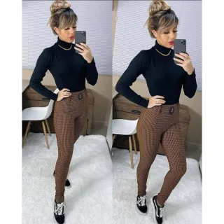 Cinto Estica Modela Calça Xadrez Feminina Cintura Alta Skinny - Branco