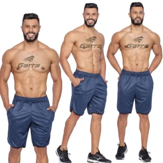 Garra Sport - Kit 3 Bermudas Masculinas Street Fitness - Cinza - Preta - Azul Marinho