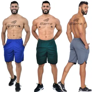 Garra Sport - Kit 3 Bermudas Masculinas Street Fitness - Cinza - Preta - Azul Marinho