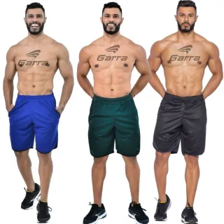 Garra Sport - Kit 3 Bermudas Masculinas Street Fitness - Cinza - Preta - Azul Marinho