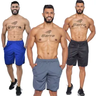 Garra Sport - Kit 3 Bermudas Masculinas Street Fitness - Cinza - Preta - Azul Marinho