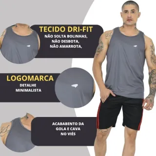 Kit Fitness Masculino: 3 Camisetas Regata Dry Fit Long Premium - 1 Marinho - 1 Verde - 1 Royal