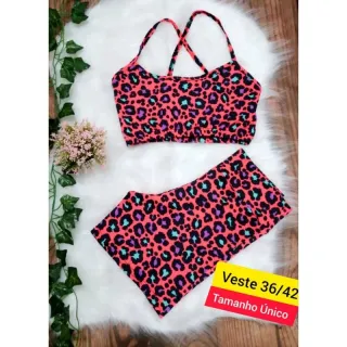 Top e Short Estampado Conjunto Academia Feminino - Pode Escolher a Cor - CJ10