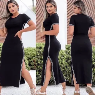 Tendência Tubinho Canelado: Vestido Longo DIVERSAS COR (36 ao 48) - Vermelho