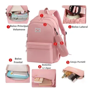Moda Casual Universitária: Mochila Feminina Unissex para Viagem Escolar 666-4 - Roxo Escuro