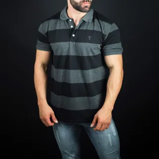 Chief Clothing - Camisa Masculina Malha Piquet Gola Polo, 4 cores disponíveis - Marinho com Vermelho