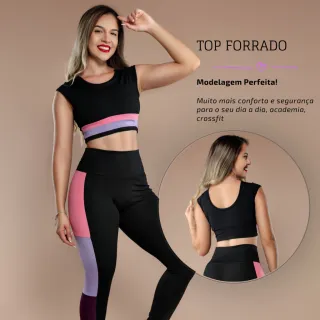 Conjunto Fitness Legging e Top com forro duplo - Conjunto Academia Feminino - P 34/36