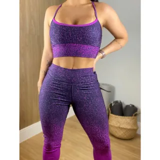 CHUCINHA + Conjunto Fitnes Calça Leg + Top Diversas Moda Yoga Academia Caminhada Treino Cintura Alta Esporte Empina Bumbum - Roxo