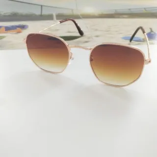 Óculos Vintage Hexagonais Feminino Masculino Moda Quadrados - Dourado金色