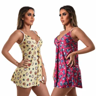 Vestido Sensual Estampado Camisola Sexy Pijama Feminino - G