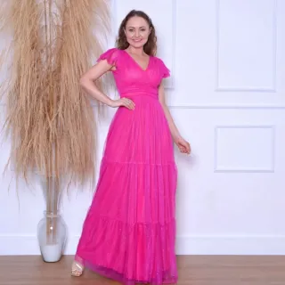 Varias cores vestido de festa manga brilhoso três Marias - Pink