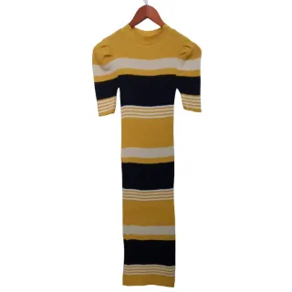 Variedade de Vestidos Tricot Modal / Manga Curta / Gola V e Redonda / Listrado Trico - Marinho Vest Liso