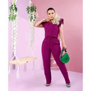 Promoção Imperdível: Conjunto Feminino Blusa Calça em Linho de Algodão com Babado na Manga - Rosa Pink