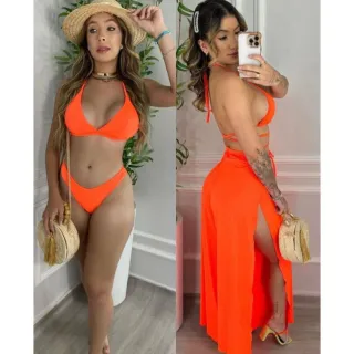 Moda praia feminina: conjunto de biquíni e calça pantalona para saída - KIT ESTAMPA I- ASA DELTA