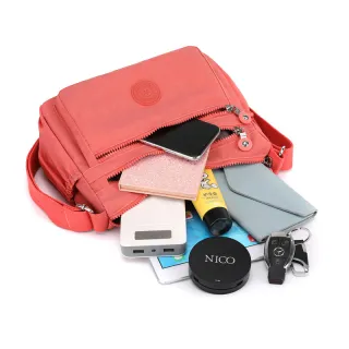 Causal Nylon Multicamadas Bolsa Feminina Ombro Mensageiro - Rosa