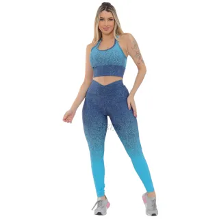 Legging e Top Fitness Feminino Conjunto Degrade Academia - Azul