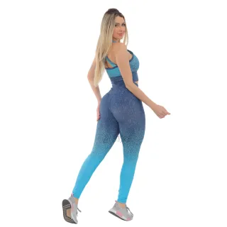 Legging e Top Fitness Feminino Conjunto Degrade Academia - Azul