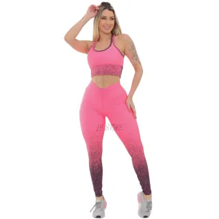 Legging e Top Fitness Feminino Conjunto Degrade Academia - Azul