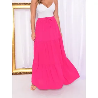 Saia Feminina Animal Print Onça Longa com Babados - 3 Marias - Pink Poa