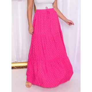 Saia Feminina Animal Print Onça Longa com Babados - 3 Marias - Pink Poa