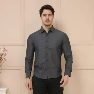Camisa social masculina slim fit com punhos do colarinho em outras cores, não amassa e passa fácil - Fabricação na China - ROSA BB