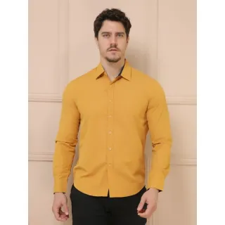 Camisa social masculina slim fit com punhos do colarinho em outras cores, não amassa e passa fácil - Fabricação na China - ROSA BB