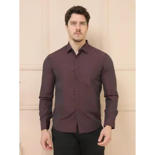 Camisa social masculina slim fit com punhos do colarinho em outras cores, não amassa e passa fácil - Fabricação na China - ROSA BB