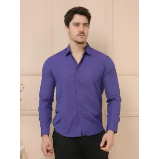 Camisa social masculina slim fit com punhos do colarinho em outras cores, não amassa e passa fácil - Fabricação na China - ROSA BB