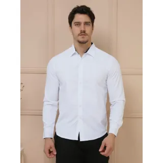 Camisa social masculina slim fit com punhos do colarinho em outras cores, não amassa e passa fácil - Fabricação na China - ROSA BB