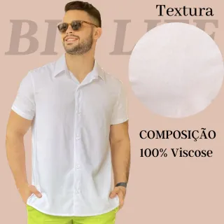 Camisa masculina manga curta em VISCOSE - Cores lisas, botões frontais - Marrom