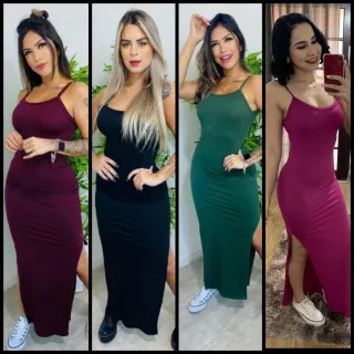 Vestido Longo de Alcinha com Fenda Lateral em Tamanhos M, G e GG - Lilás