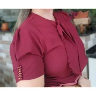 Linda Blusa Modinha Social Manga Curta Feminina Evangélica - 652