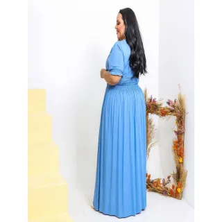 Vestido Feminino Longo Plus Size Verão, Confortável e Elegante - Raryel - Azul Bebê