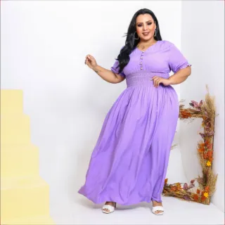 Vestido Feminino Longo Plus Size Verão, Confortável e Elegante - Raryel - Azul Bebê