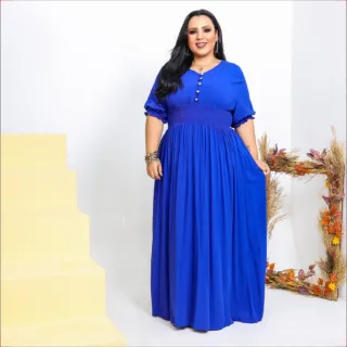 Vestido Feminino Longo Plus Size Verão, Confortável e Elegante - Raryel - Azul Bebê
