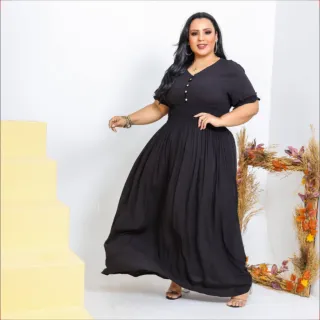 Vestido Feminino Longo Plus Size Verão, Confortável e Elegante - Raryel - Azul Bebê