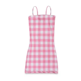 Barbiecore - Vestido Feminino Xadrez Rosa e Branco - P