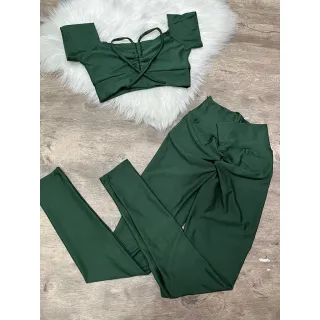 Calça Empina Bumbum + Top Ciganinha - Conjunto Fitness Karyne - Caveira vermelha