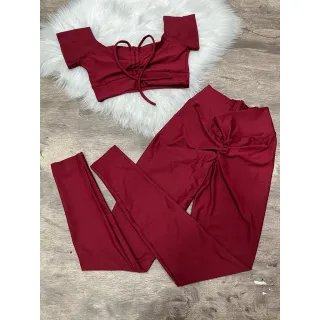 Calça Empina Bumbum + Top Ciganinha - Conjunto Fitness Karyne - Caveira vermelha