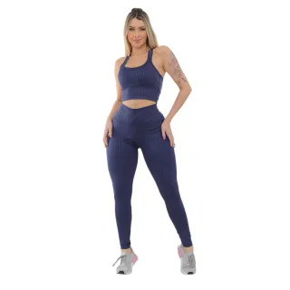 Top com Bojo e Legging Cintura Alta Conjunto Fitness 3D Suplex Academia Roupa Para Treinar Empina Bumbum - Azul Claro
