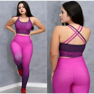 Top e Legging Suplex Fitness Degradê com Costas Cruzadas - Rosa