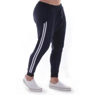 Calça Jogger Masculina de Moletom Slim com Listras - Kit 3 - PRETO, CINZA, AZUL MARINHO