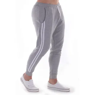 Calça Jogger Masculina de Moletom Slim com Listras - Kit 3 - PRETO, CINZA, AZUL MARINHO