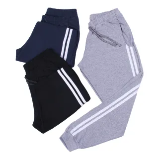 Calça Jogger Masculina de Moletom Slim com Listras - Kit 3 - PRETO, CINZA, AZUL MARINHO