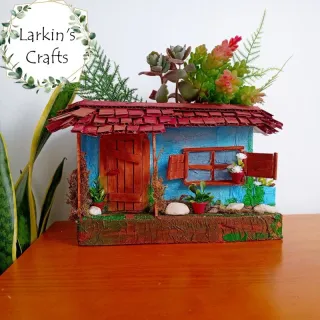 Vaso de plantas artesanal - Cachepot Casinha de Vó - Azul