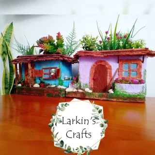 Vaso de plantas artesanal - Cachepot Casinha de Vó - Azul