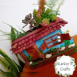 Vaso de plantas artesanal - Cachepot Casinha de Vó - Azul