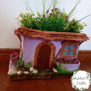 Vaso de plantas artesanal - Cachepot Casinha de Vó - Azul