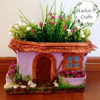 Vaso de plantas artesanal - Cachepot Casinha de Vó - Azul